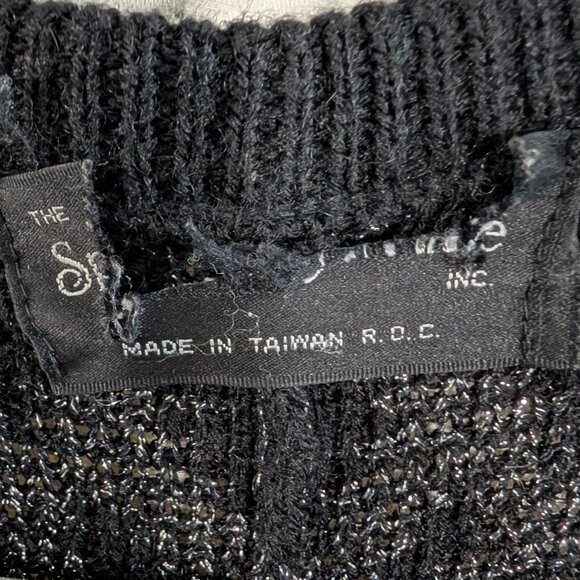 Vintage Black & Silver Knit Cape Cloak Outerwear Abstract Print - Picture 13 of 13